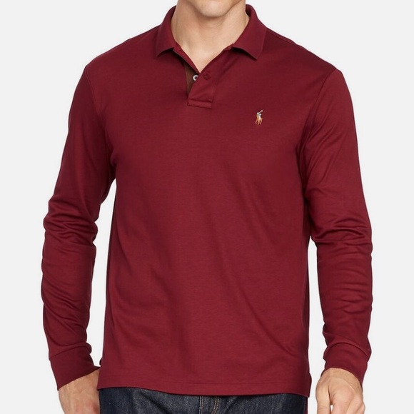 Polo by Ralph Lauren Men's Burgundy Long Sleeve Shirt Classic Fit Polo Shirt - Picture 1 of 7